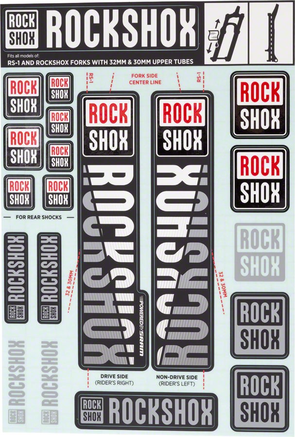 Fork Decal Kits – RockShox Fork Decal Kit – 30/32mm/RS1, White – Other Fork Part