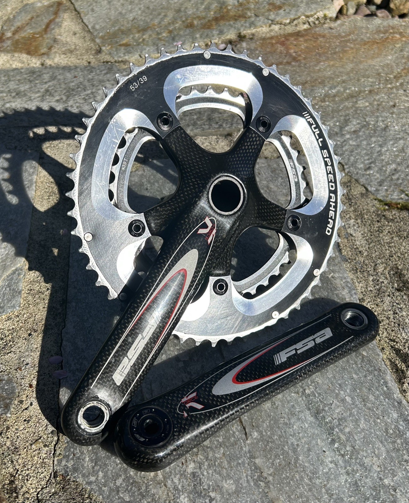 Parts only FSA K-FORCE CARBON CRANKSET DOUBLE 53-39 TOOTH 10 OR 9 SPEED 172.5MM