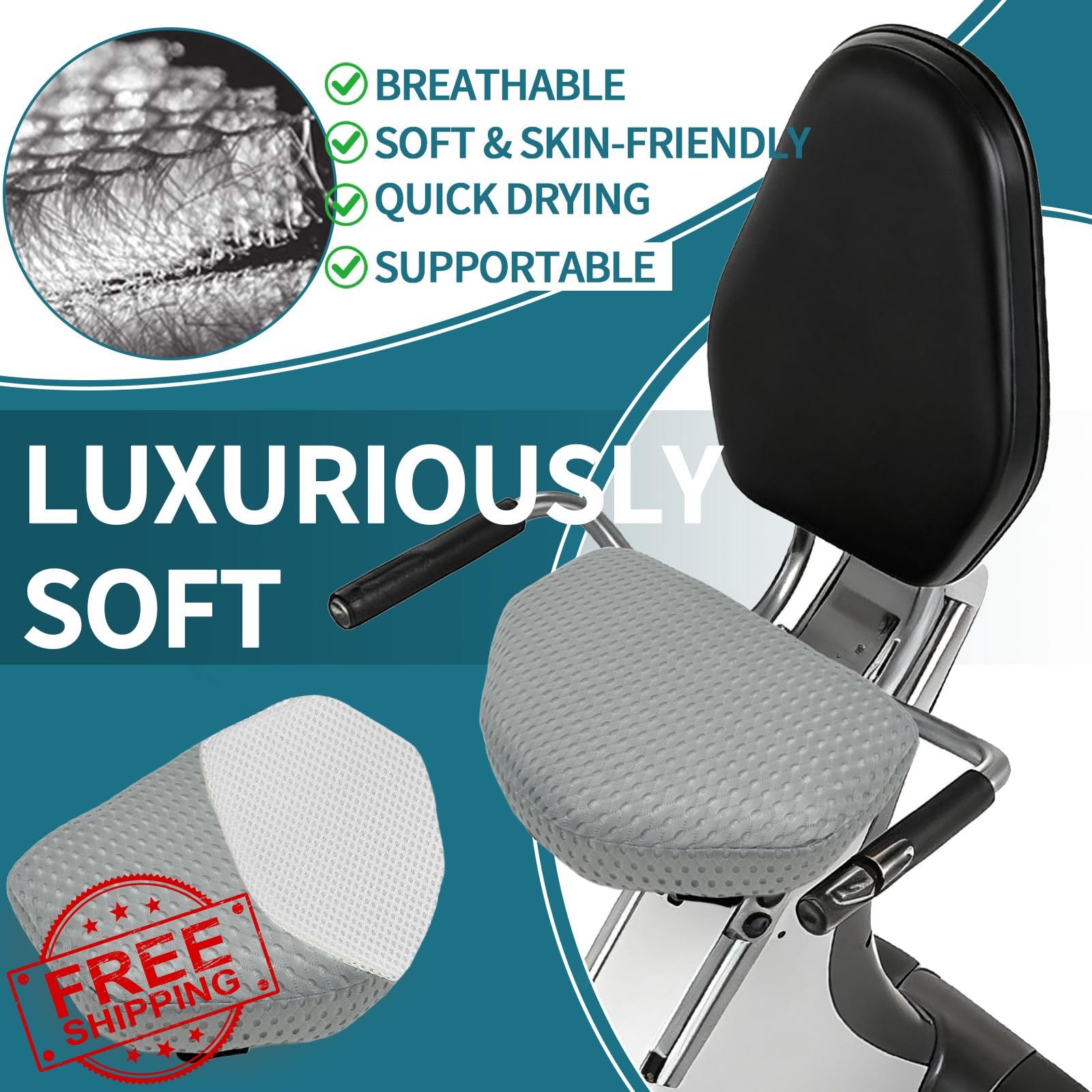 Newivi 3in Recumbent Bike Seat Cushion Anti-Slip Gray