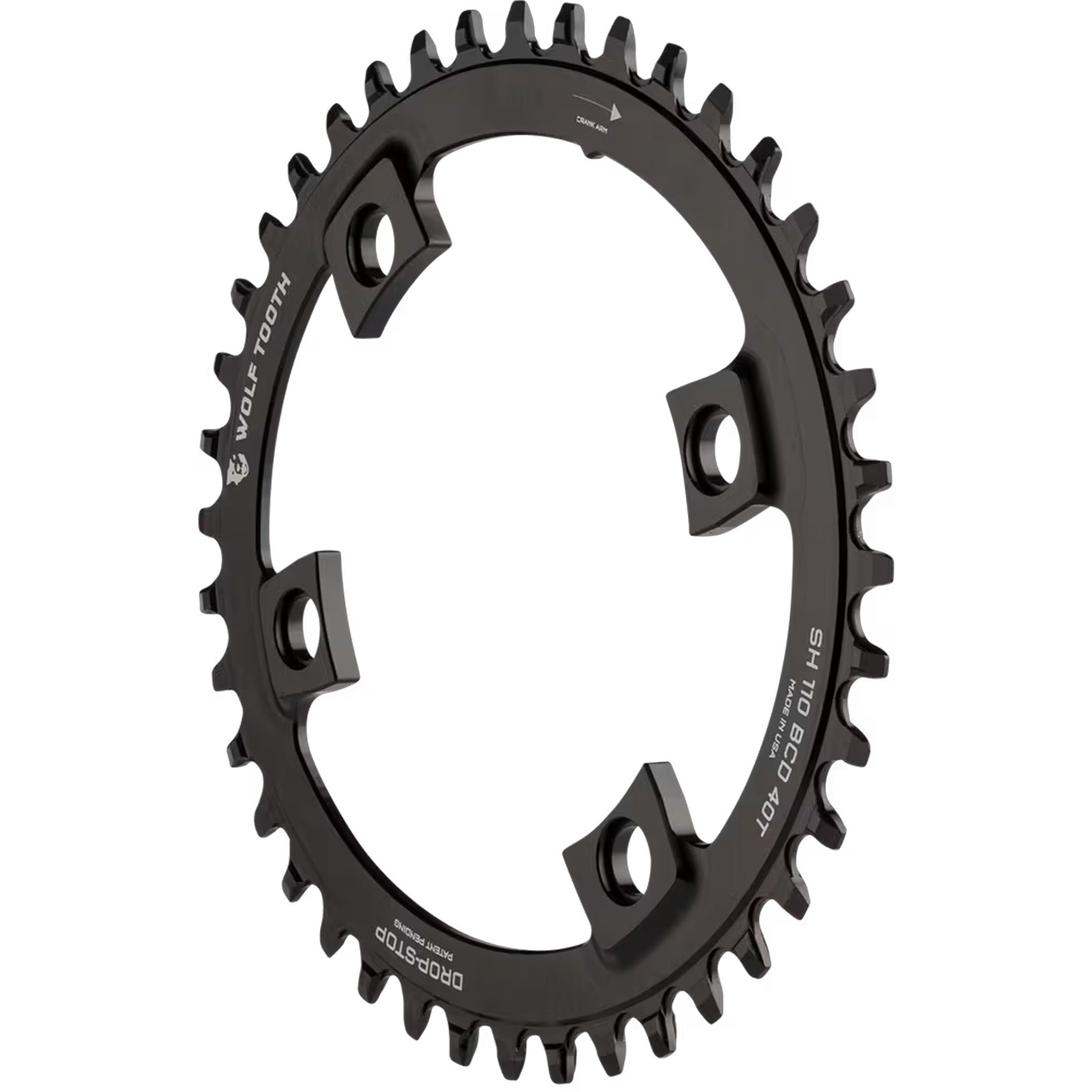 Wolf Tooth Components Drop-Stop PowerTrac 40T Chainring 110mm Assymetric Black