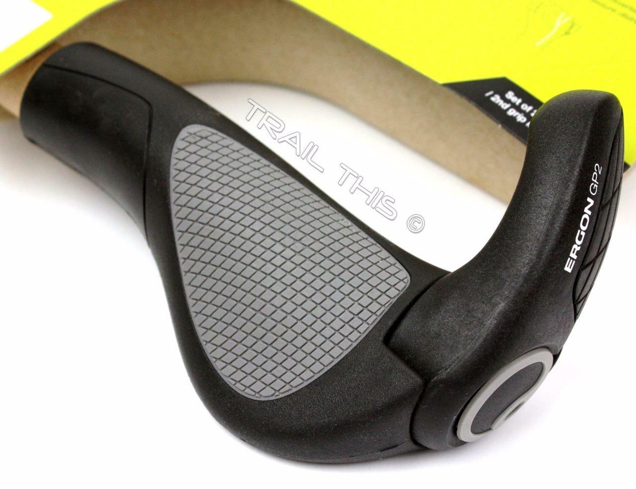 Ergon GP2-L Large Handlebar Bike Grips MTB Racing 2-Finger Bar Ends Black / Gray