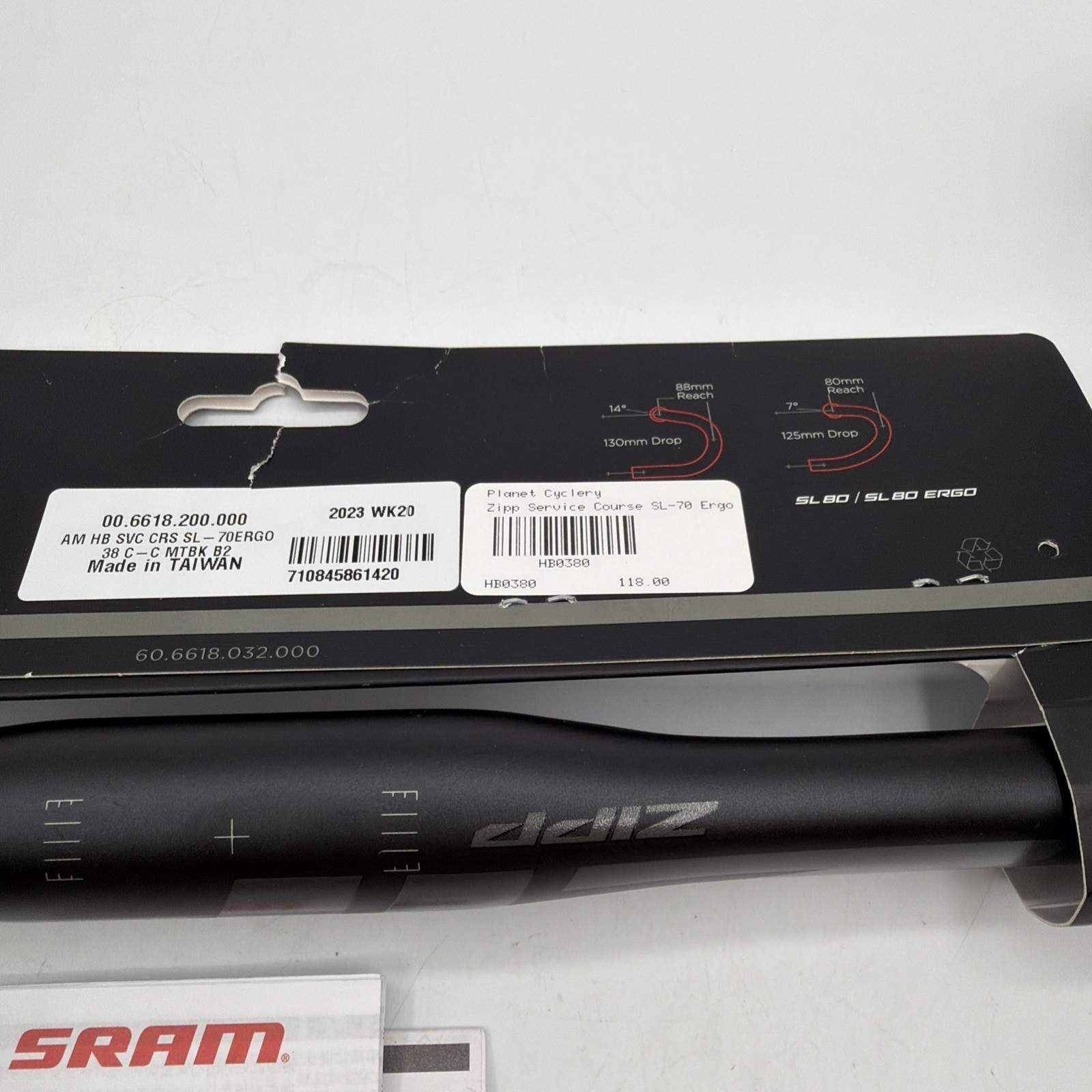 Zipp SL-70 Ergo Handlebar 31.8 38mm Matte Black with Gloss Logos B2