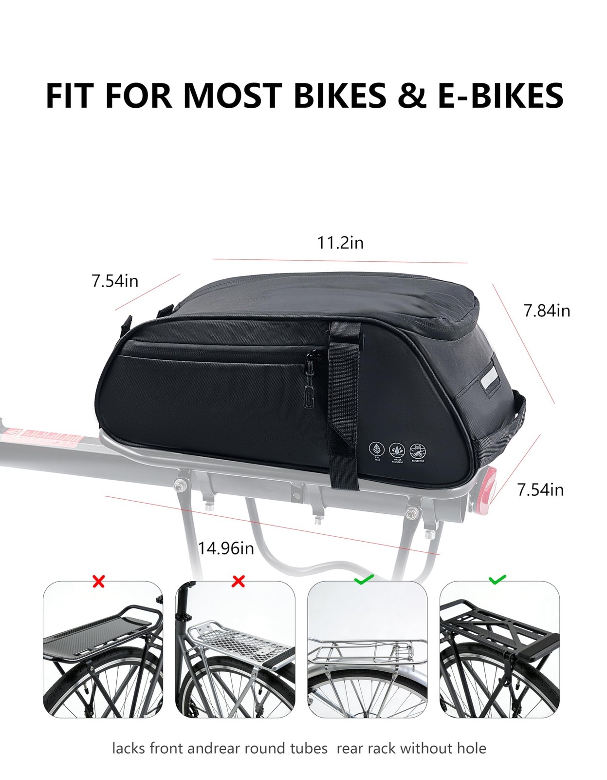 Bike Rack Bag, Reflective Waterproof Bike Bags for Bicycles Rear Rack, 8L Bik…