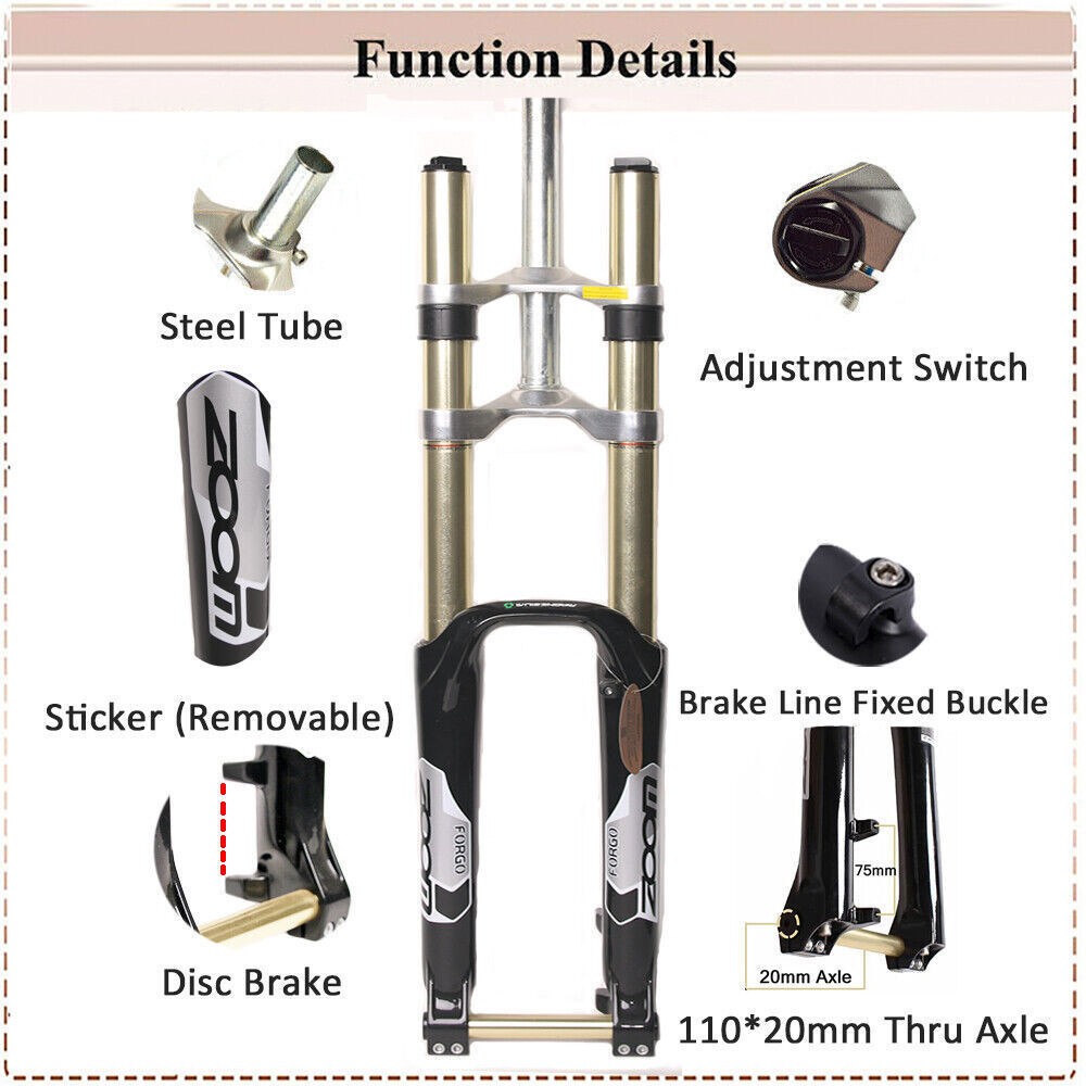 Downhill 26/27.5/29″ MTB Bike Suspension Fork 110*20mm Thru Axle Lockout Disc US