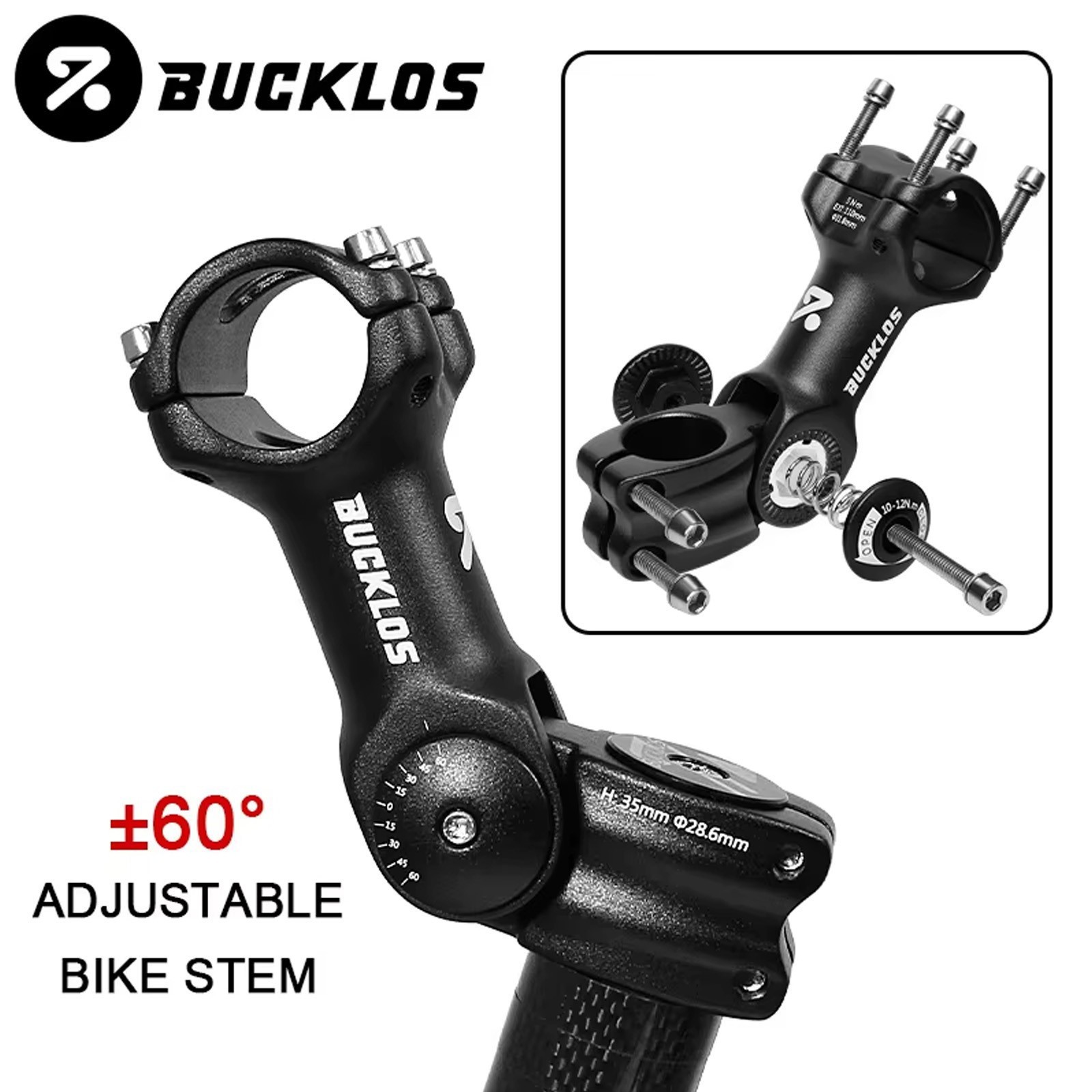 BUCKLOS MTB Bike Stem Adjustable 60°/80° 25.4/31.8mm Handlebar 1-1/8″ MTB Stem