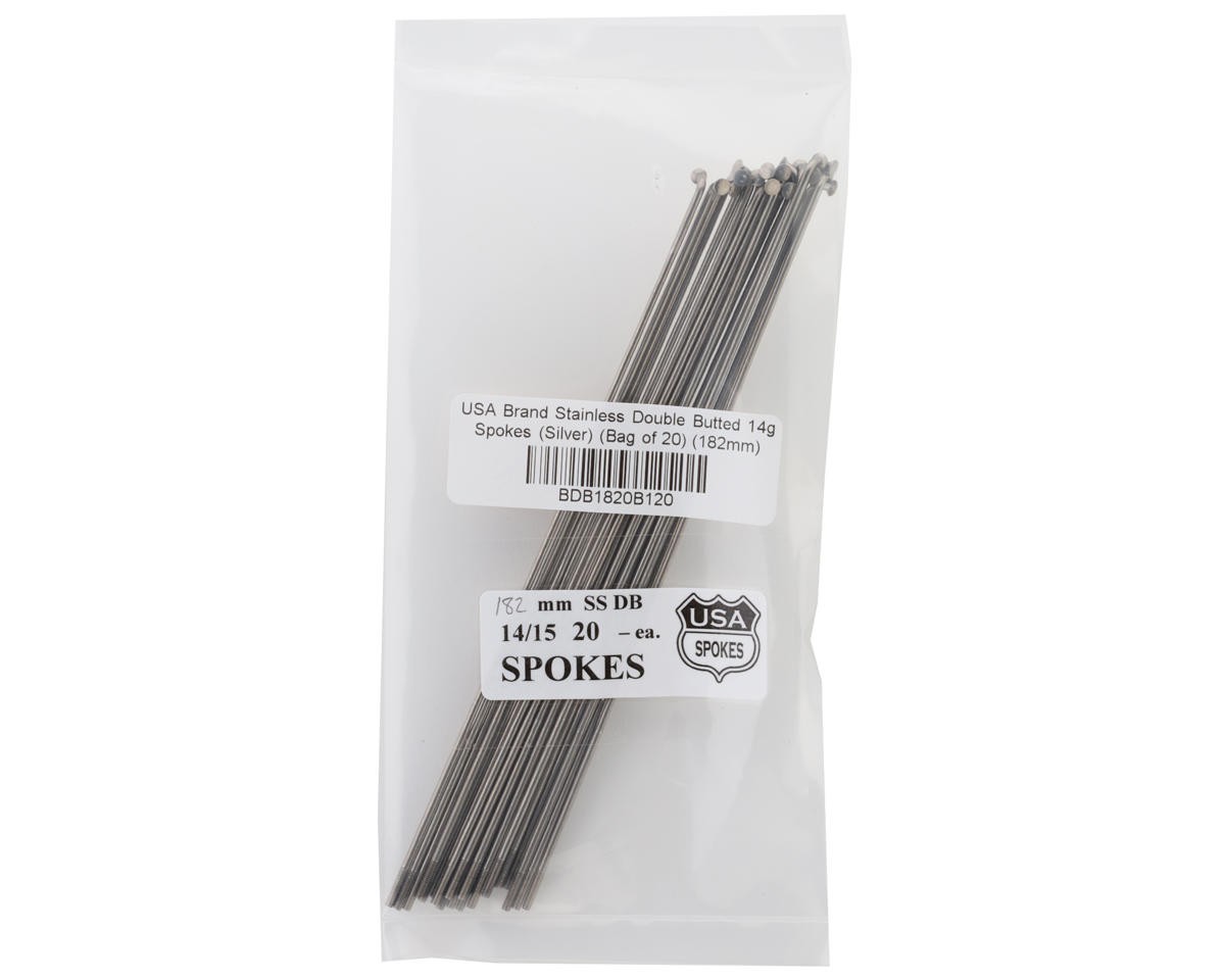 USA Brand Stainless Double Butted 14g Spokes (Silver) (Bag of 20)