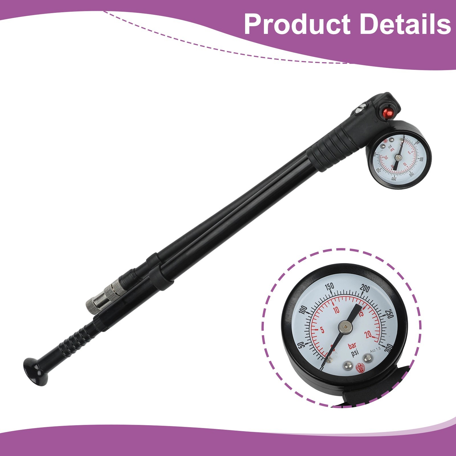 Portable Hand Pump for Mountain Bikes Inflates Tires Up to 300 PSI with Ease