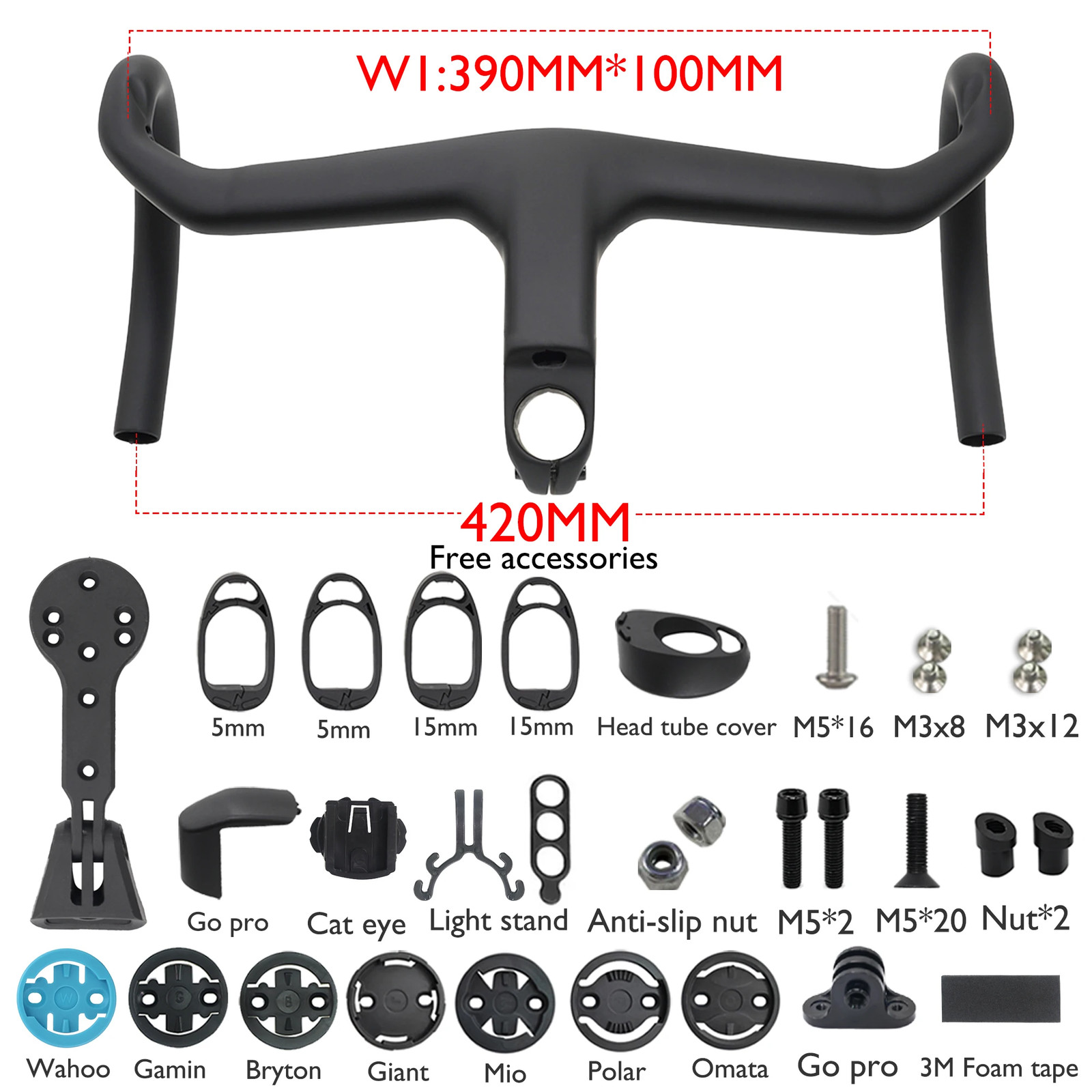-7 Degree Carbon Aero Road Integrated Drop Bar 28.6mm Clamp for Racing Bike