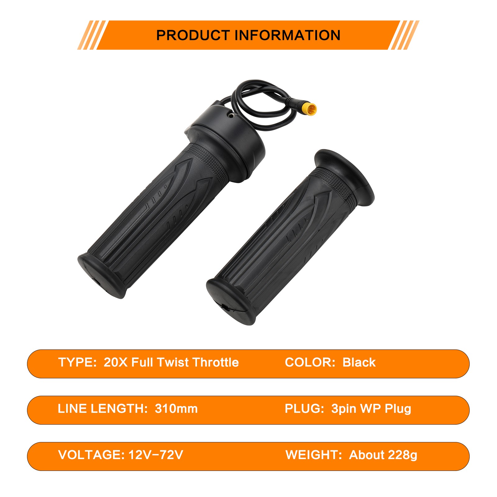 3 Pin Full Twist Throttle Handlebar Grip 12V-72V For Electric Bicycle Scooter