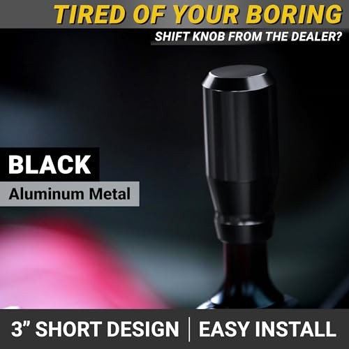 Premium Shift Knob – 4 Metal Threaded Adapters, 4 5 6 Black Short Cylinder