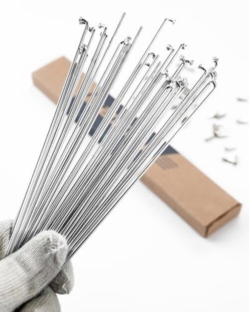 36 Pcs 14G Sliver Bicycle Steel Spokes (201 mm-309 mm) with Copper Cap 242 mm