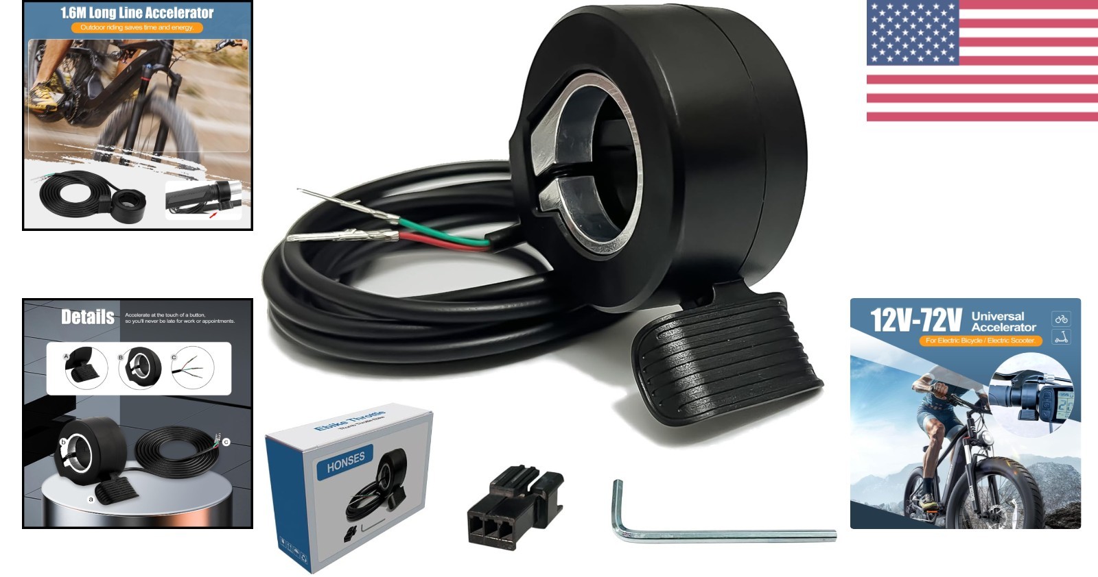 Thumb Throttle Controller for E-Bikes & Scooters – 12V-72V Universal Fit