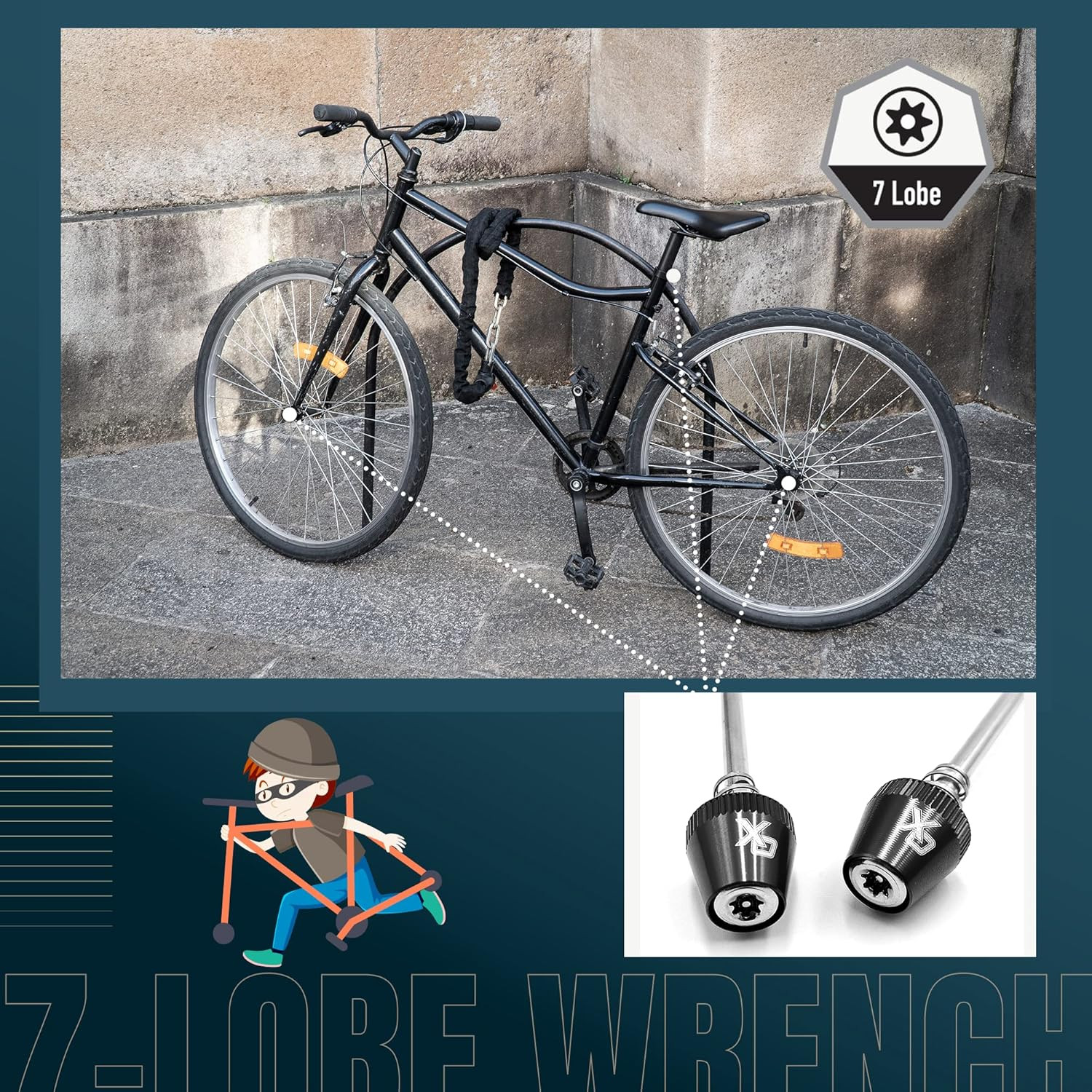 Bike Anti-Theft Locking Skewer 7 Lobe Bicycle Wheel Hub Secure