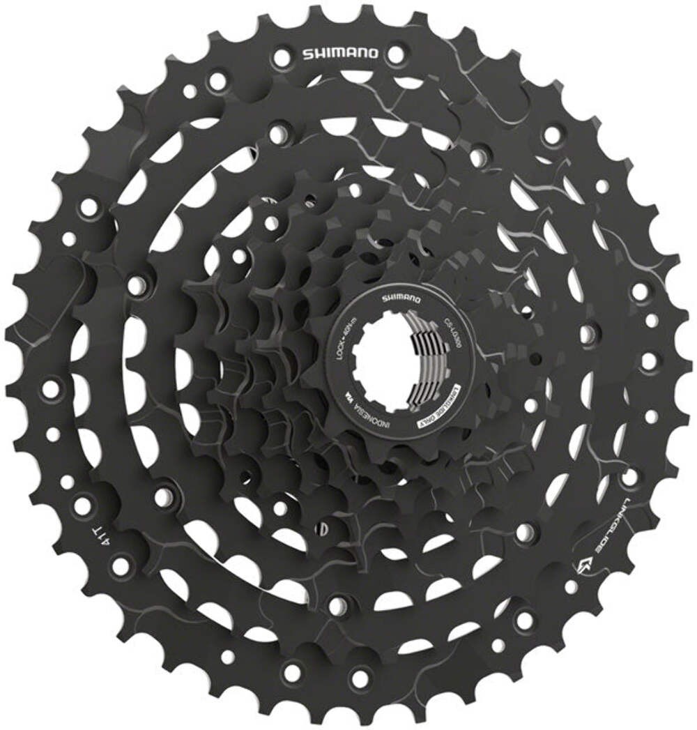 Shimano CUES CS-LG300-9 Cassette – 9-Speed, 11-41t, LINKGLIDE, Black
