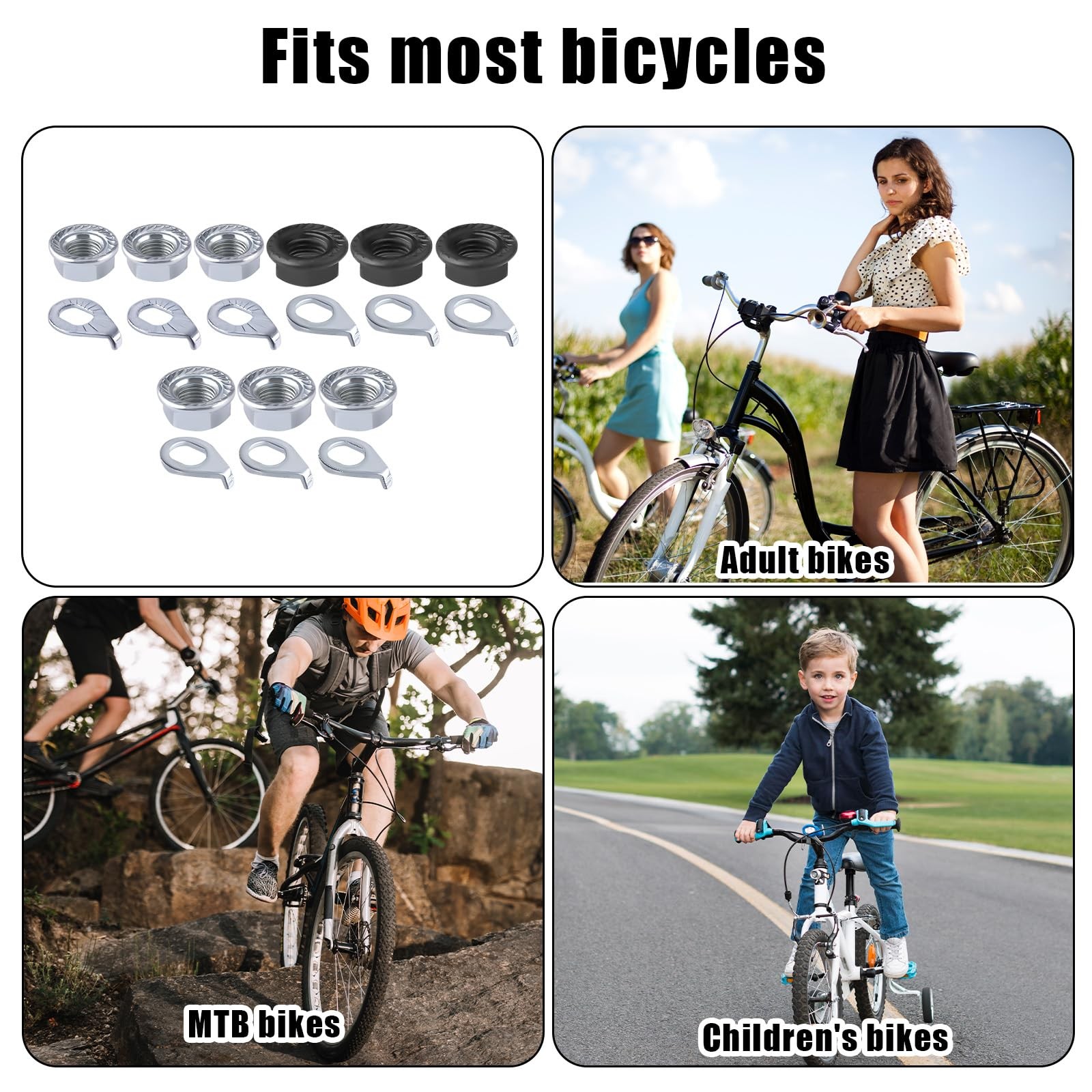 Bike Wheel Axle Nut and Bicycle Hub Safety Washer Kit, Flanged Nuts Parts Access