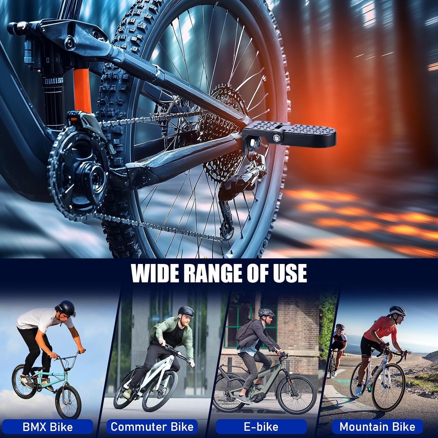 Aluminium Bike Rear Pedals: Non-Slip Collapsible Foot Pegs for E-Bikes