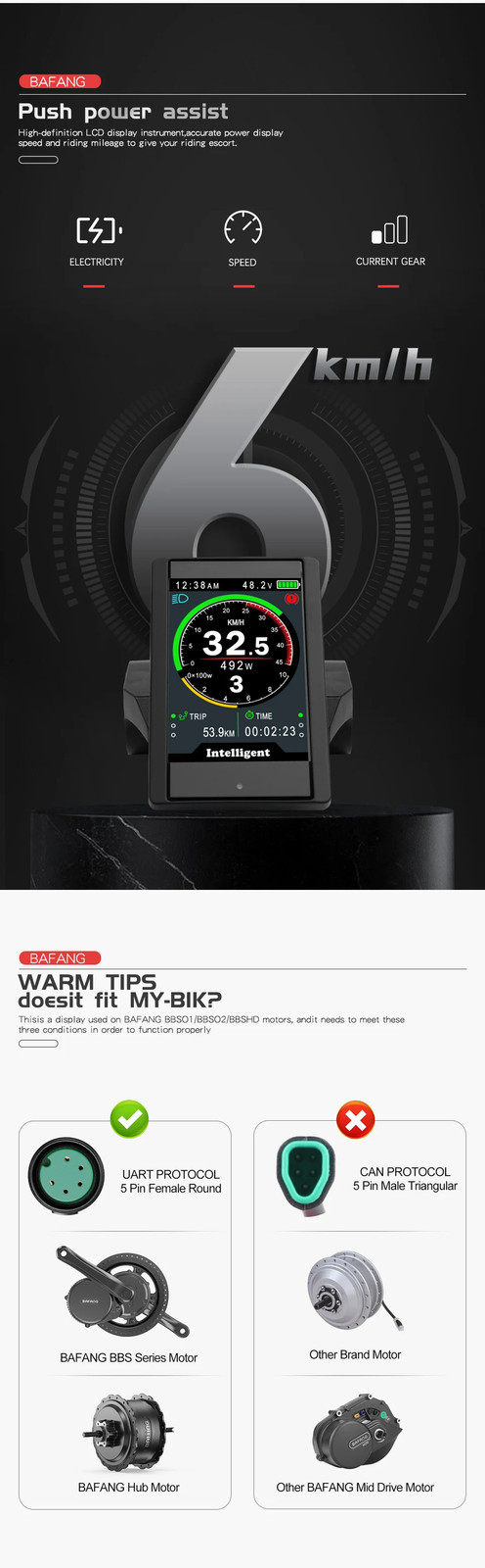Electric Bicycle 850C LCD Display Applicable To Mid Motor 36V 48V 52V 60V