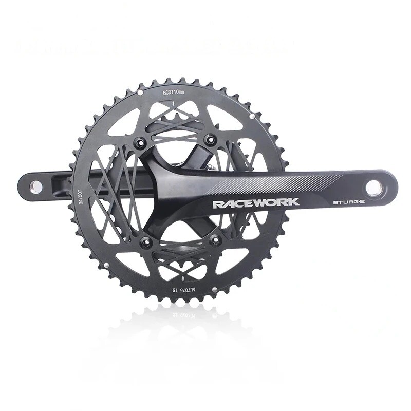 Road Bike Crankset 170MM Hollowtech Crank Arms with Double Round Chainrings BB