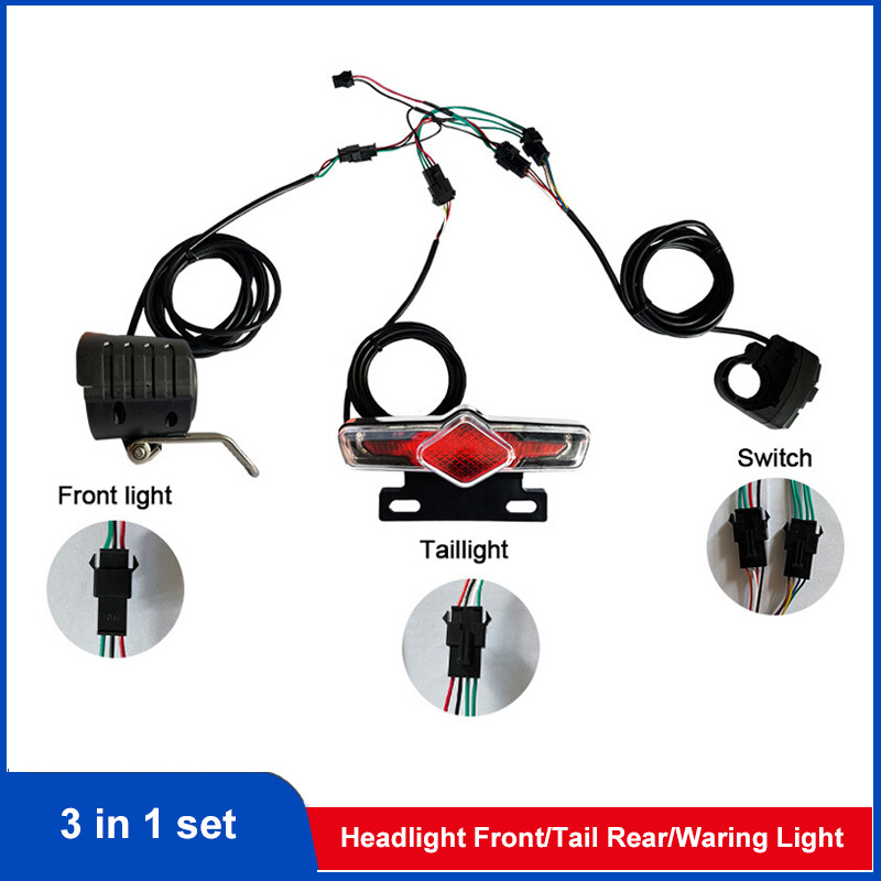 36V/48V/52V/60V 3 in 1 E-Bike Light set Headlight & Tail Light with Horn Switch