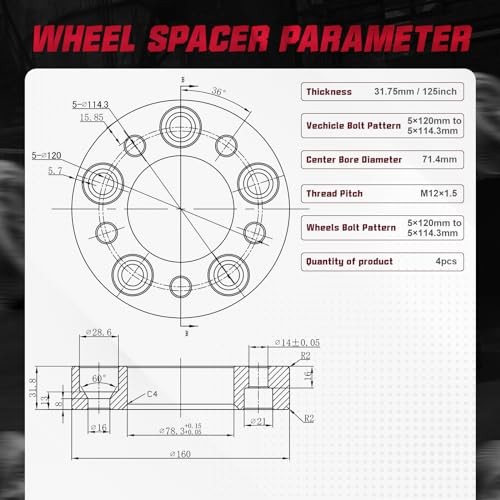 5x120mm to 5×114.3mm Wheel Bolt 1.25 inch 5×4.75″ to 5×4.5″ Chevy Camaro