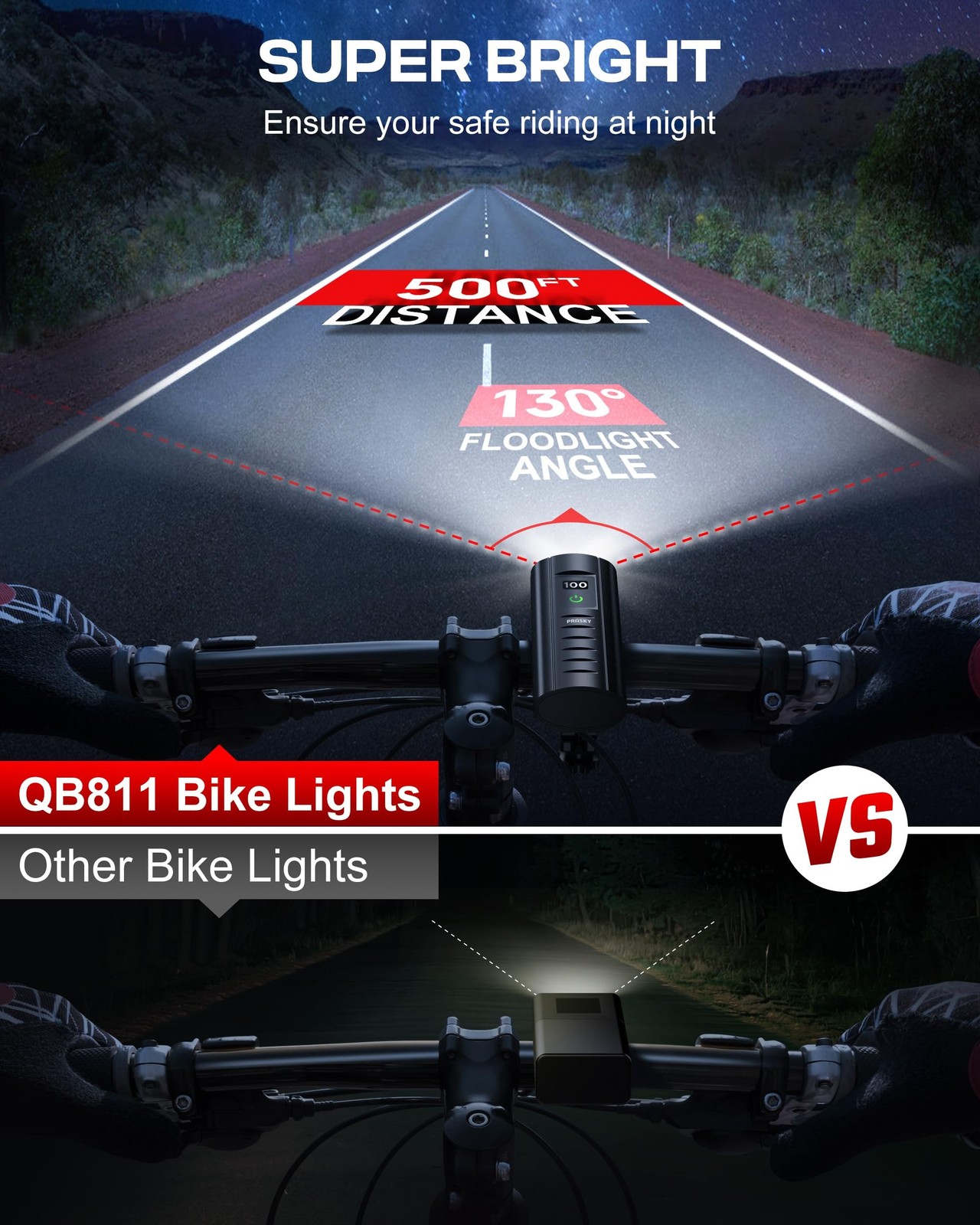 High Lumen Bike Light Set, Prasky Rechargeable Bicycle Lights Front and Rear,…