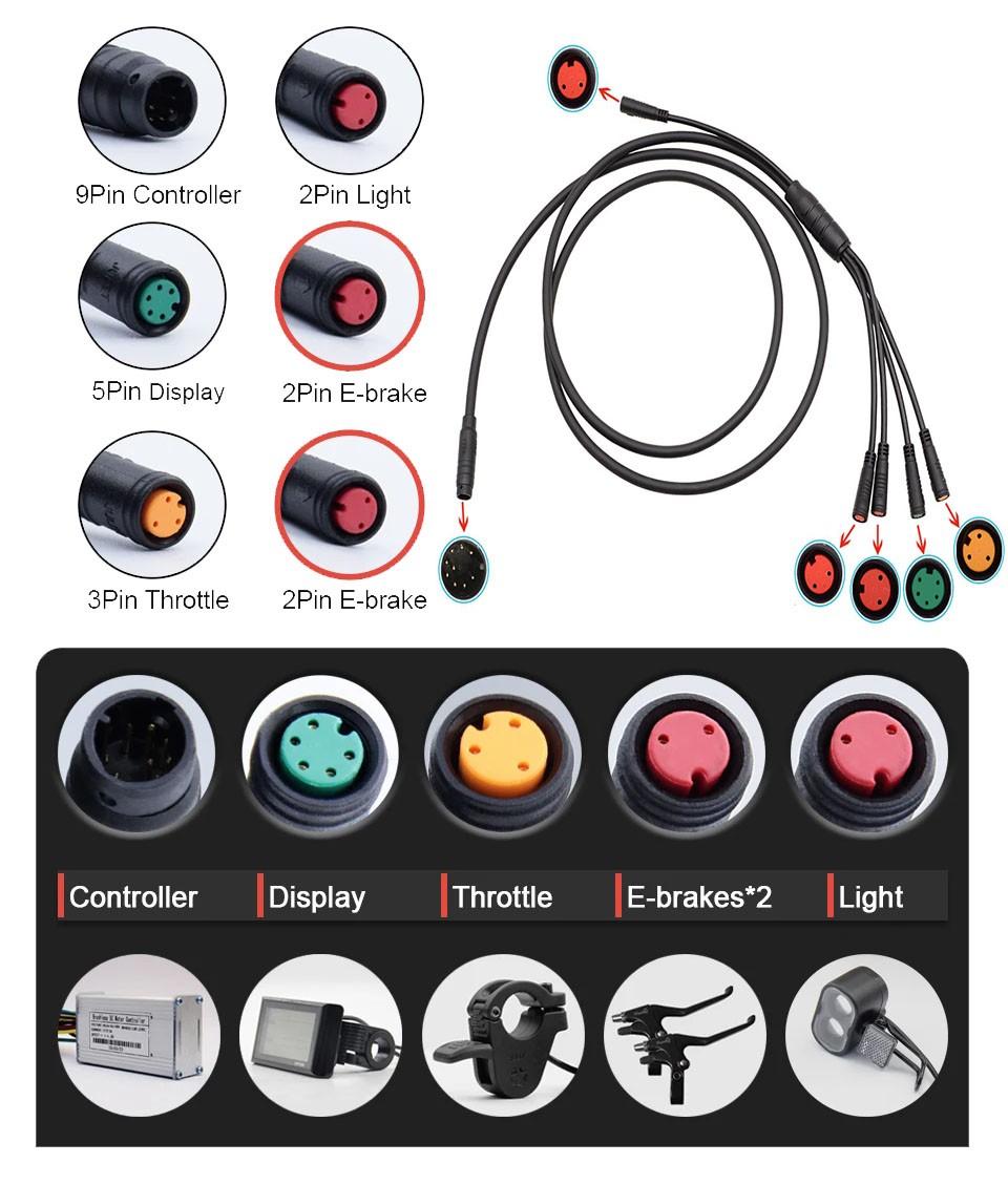 Ebike 2T4 Extension Cable for Throttle Brake Display Waterproof Plug 150cm