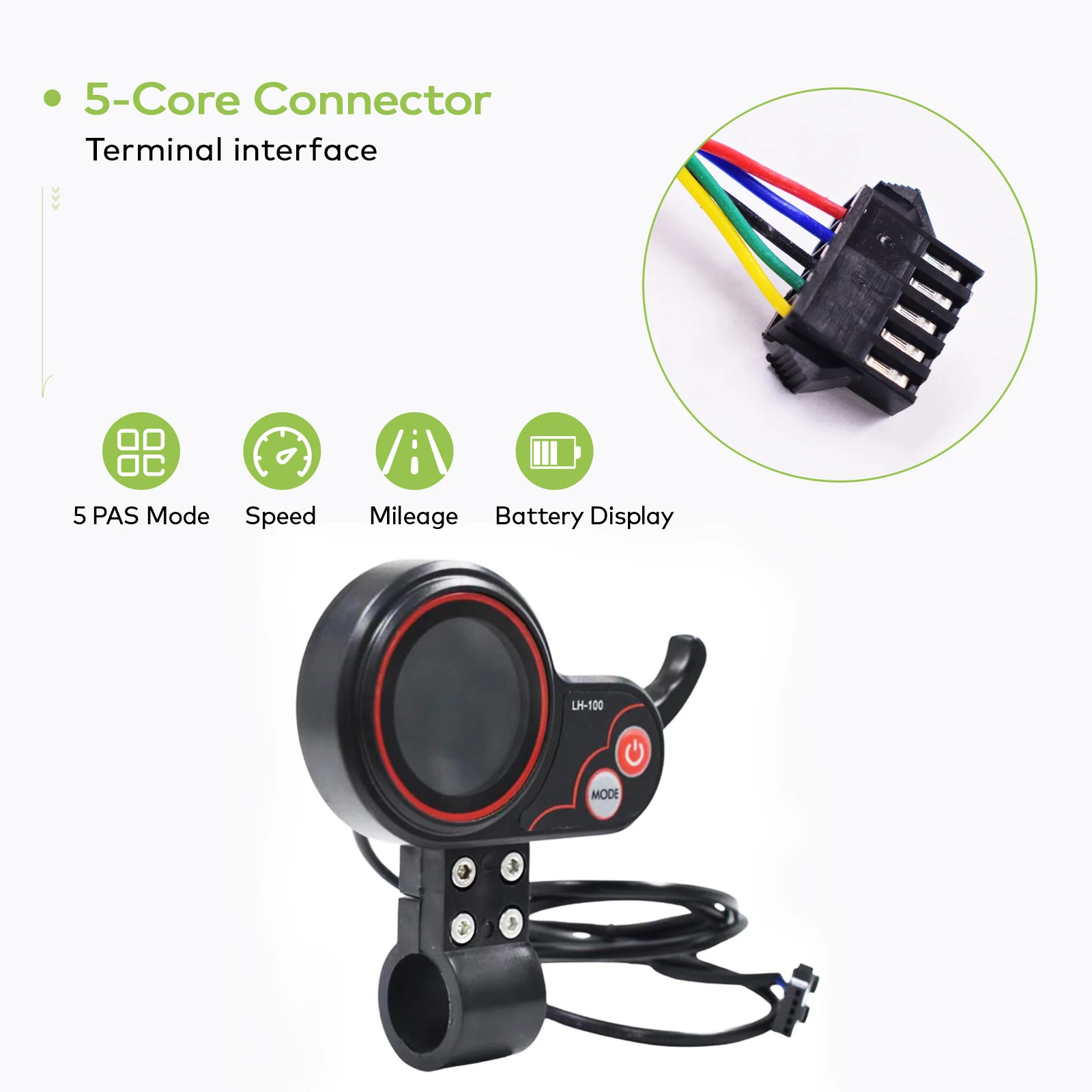 Electric Bike Computer 24V/36V/48V/60V Waterproof Wired Button Speedometer