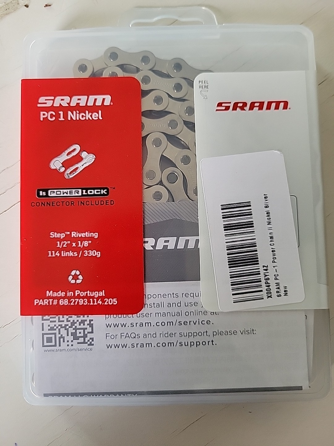 SRAM PC-1 1/2″ x 1/8″ Chain Silver 114 Links Single Speed (330 gram)