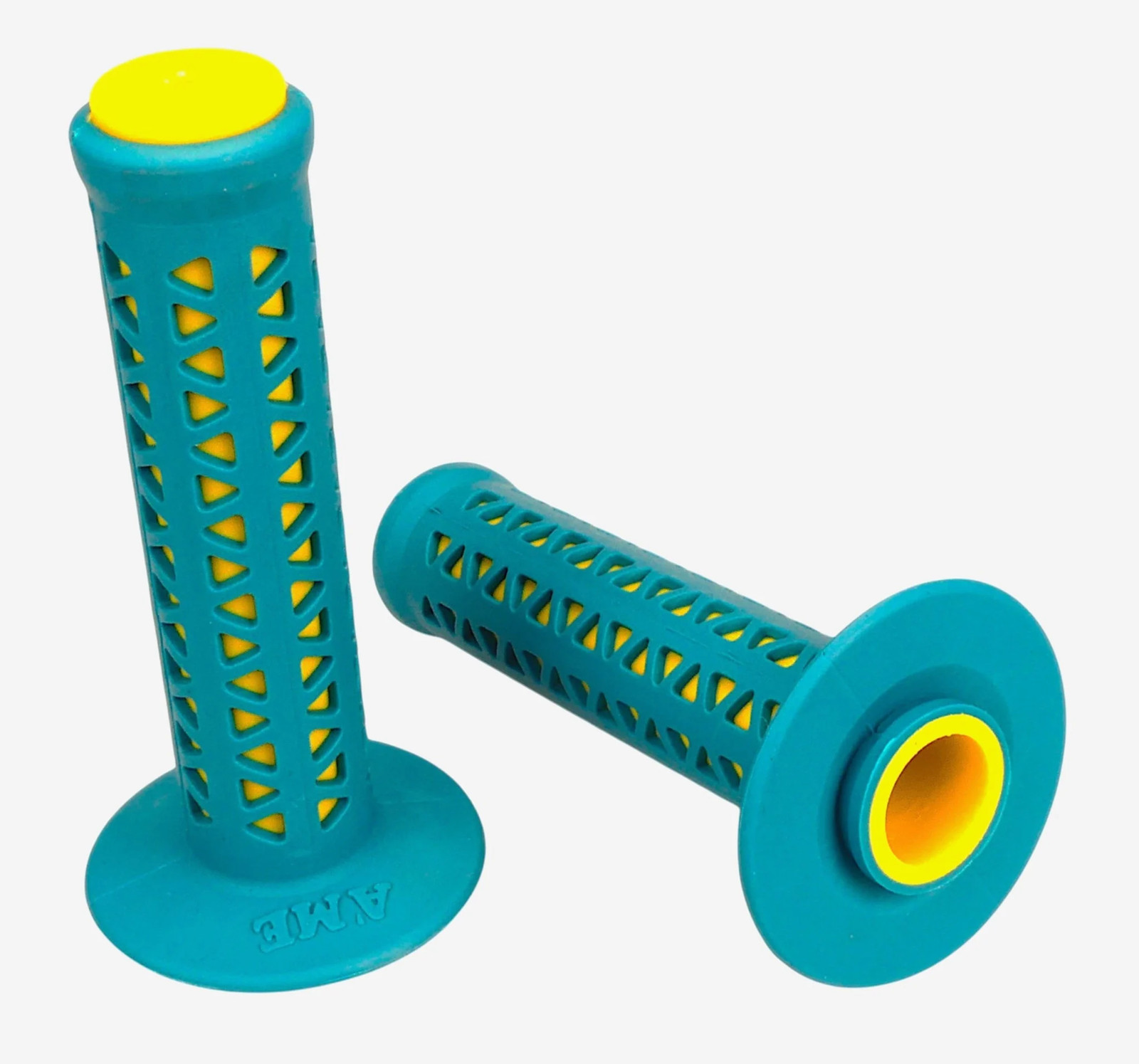 AME old school BMX Unitron bicycle grips – TEAL over YELLOW