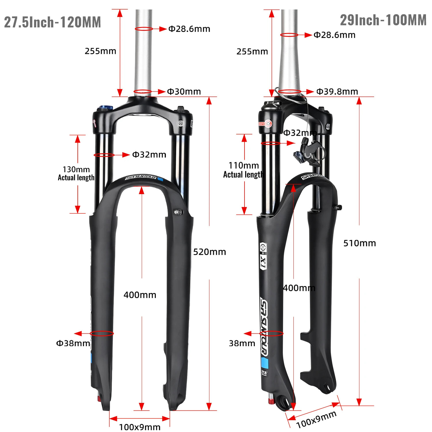 27.5 29″ Mountain Bike Oil Spring Suspension Fork QR BOOST 120MM Travel Froks