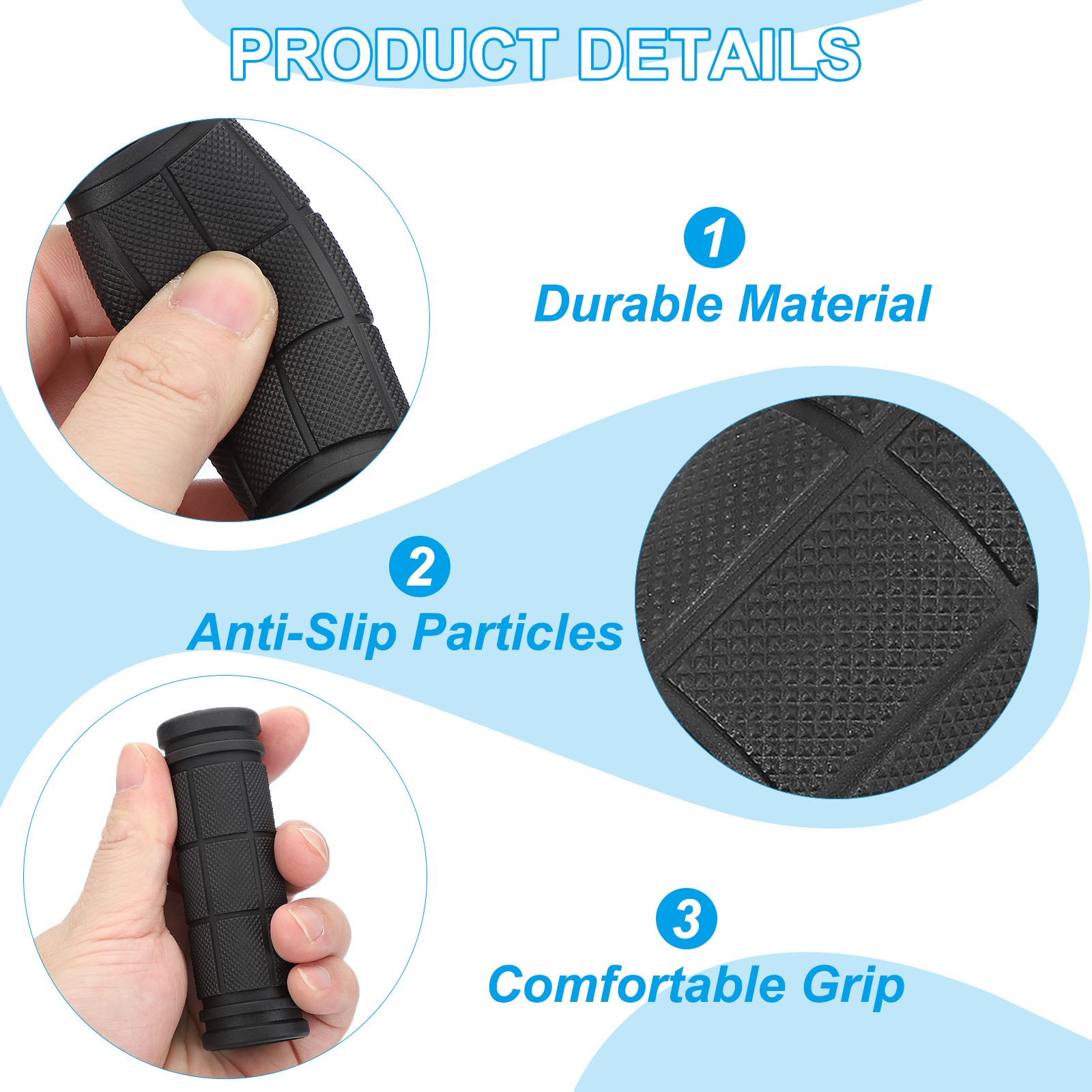 2Pcs 4.33″x1.1″ Non-Slip Bike Handlebar Grips Blue