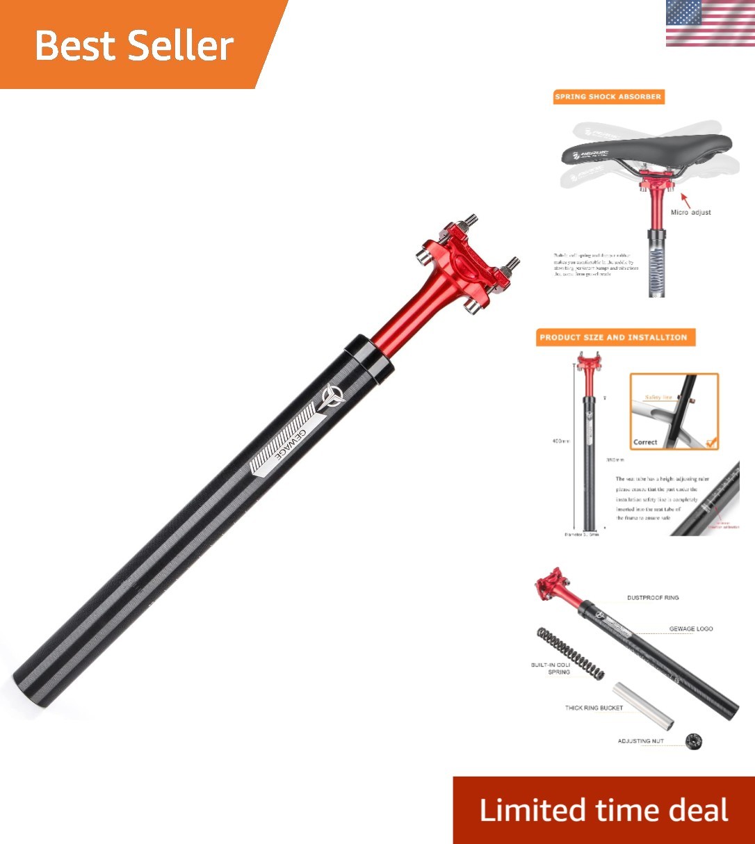 Suspension Seatpost for Bicycles – 27.2/30.9/31.6 X 400mm Shock Absorbing Bik…