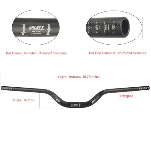 31.8-780mm Mountain Bike Riser Handlebar, (30mm, 55mm, 70mm Rise 31.8mm-780mm