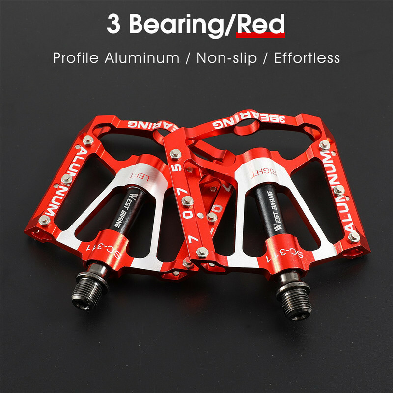 WEST BIKING Bicycle Pedals Aluminum 3 Sealed Bearing Cycling Bike Pedals Red