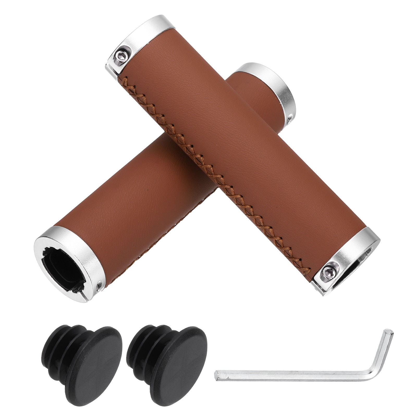 Ergonomic Bike Grips, Bike Straight Bar 5.31in Double Lock-on Light Brown