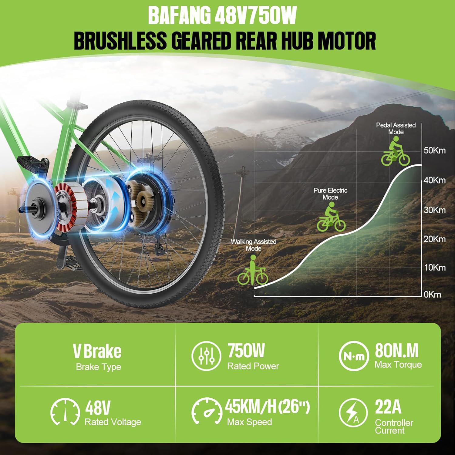 48V 750W Rear Hub Motor Electric Bike Conversion Kit 26″ 27.5″ 700C V-brake USA