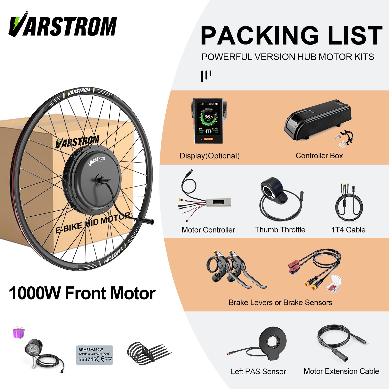 48V1000W Front Wheel Hub Motor Kit 26″27.5″700C Ebike Conversion Kits Brushless