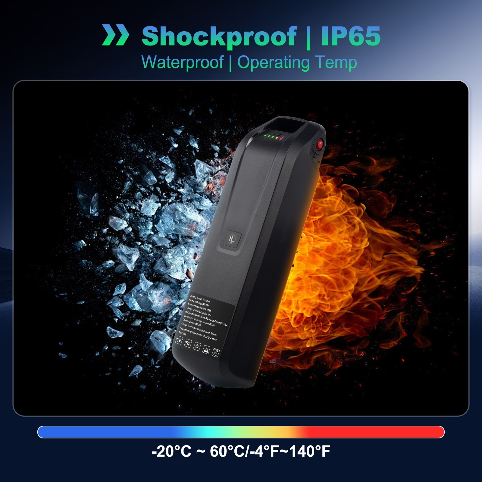 5pin 36V/48V/52V 10AH/15AH/20AH Ebike Battery For 0-2000W Electric Bike Motors