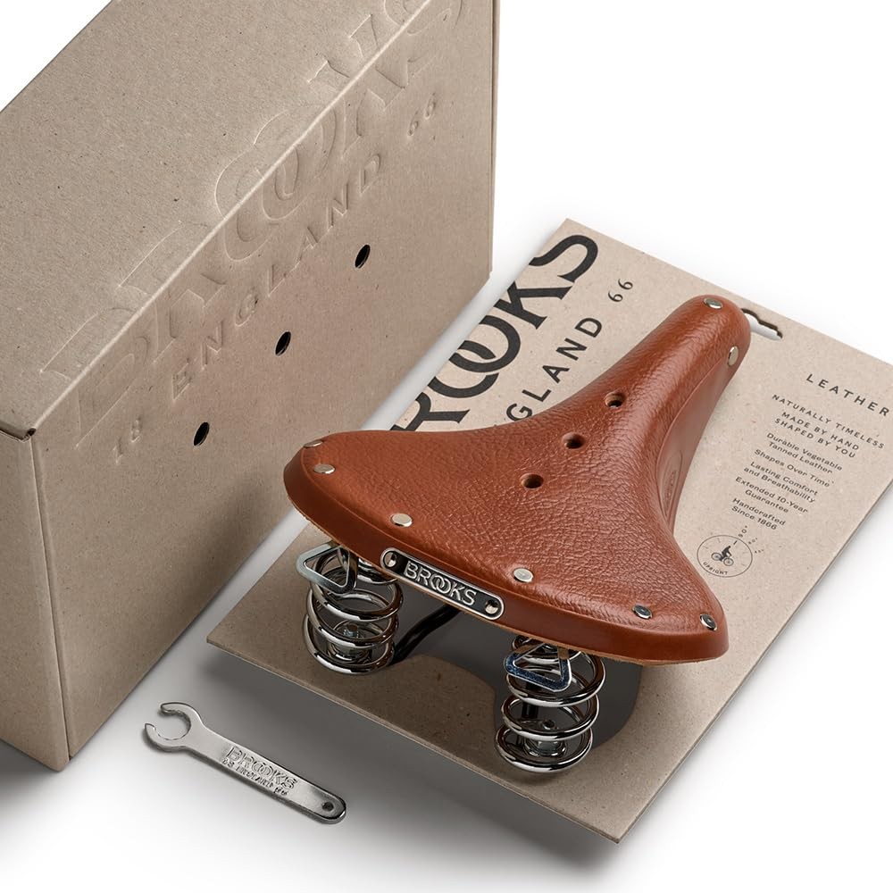 B67 Short, Leather Bike Saddle with Suspension Springs