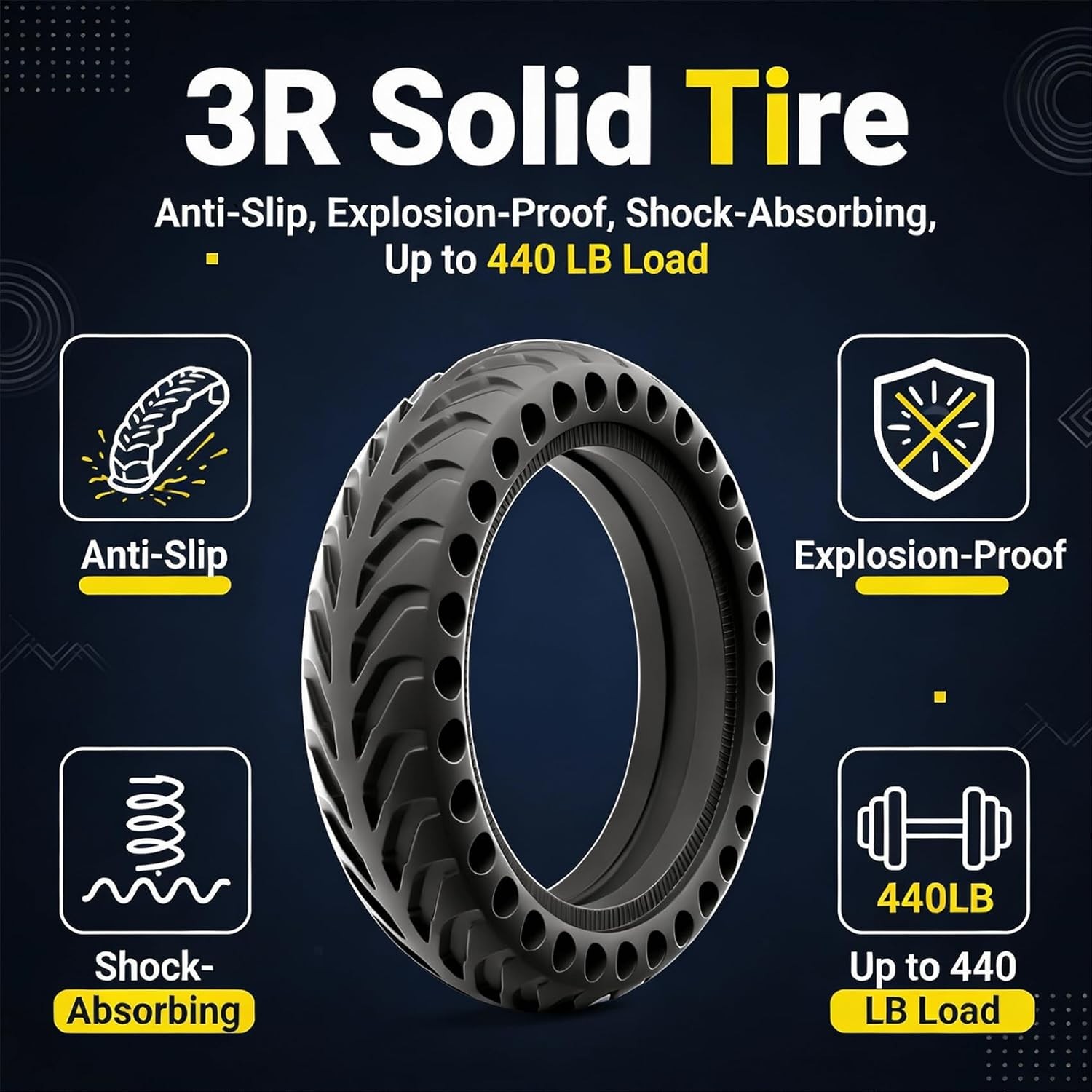 Solid Electric Scooter Tire, Honeycomb Shock-Absorbing Replacement 2PS 8.5″
