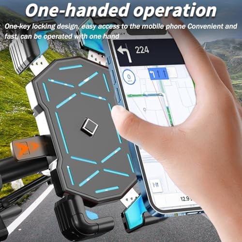 Motorcycle Phone Mount, ABS Quick Release Bike Phone Holder for 4.7» Blue