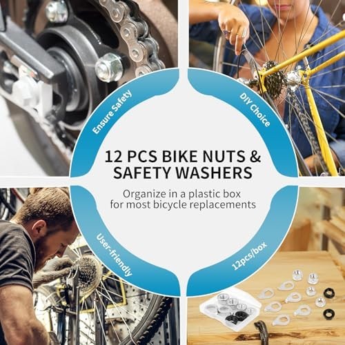 12PCS Bicycle Axle Nuts and Safety Washers, 3 Size M8 M9.5 M10 Bike Wheel Nut…