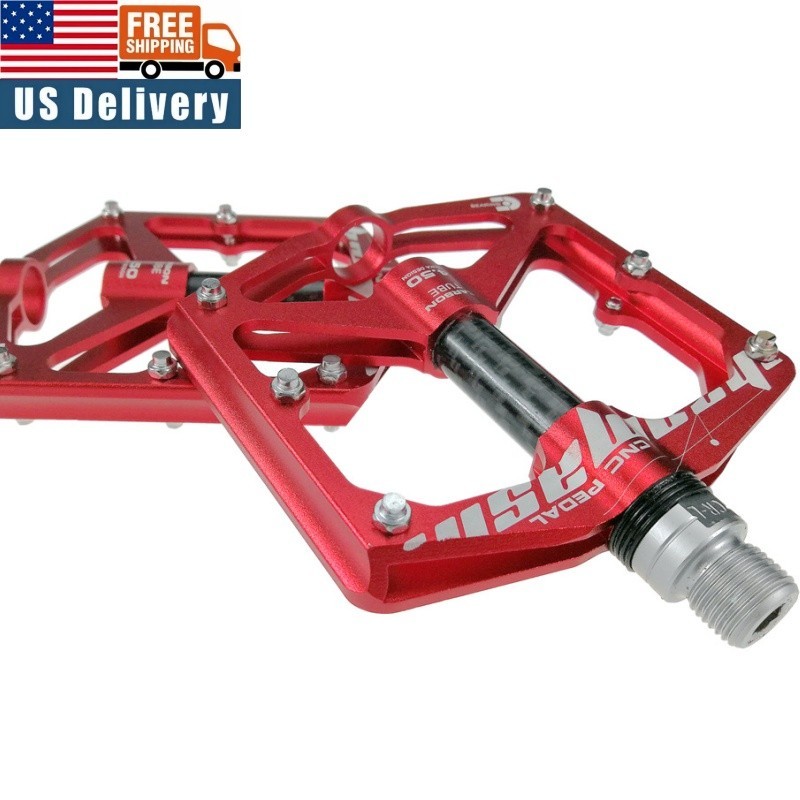 USA MTB Mountain Bike Pedals Aluminum Carbon Bicycle Flat Pedals 3 Bearings Red