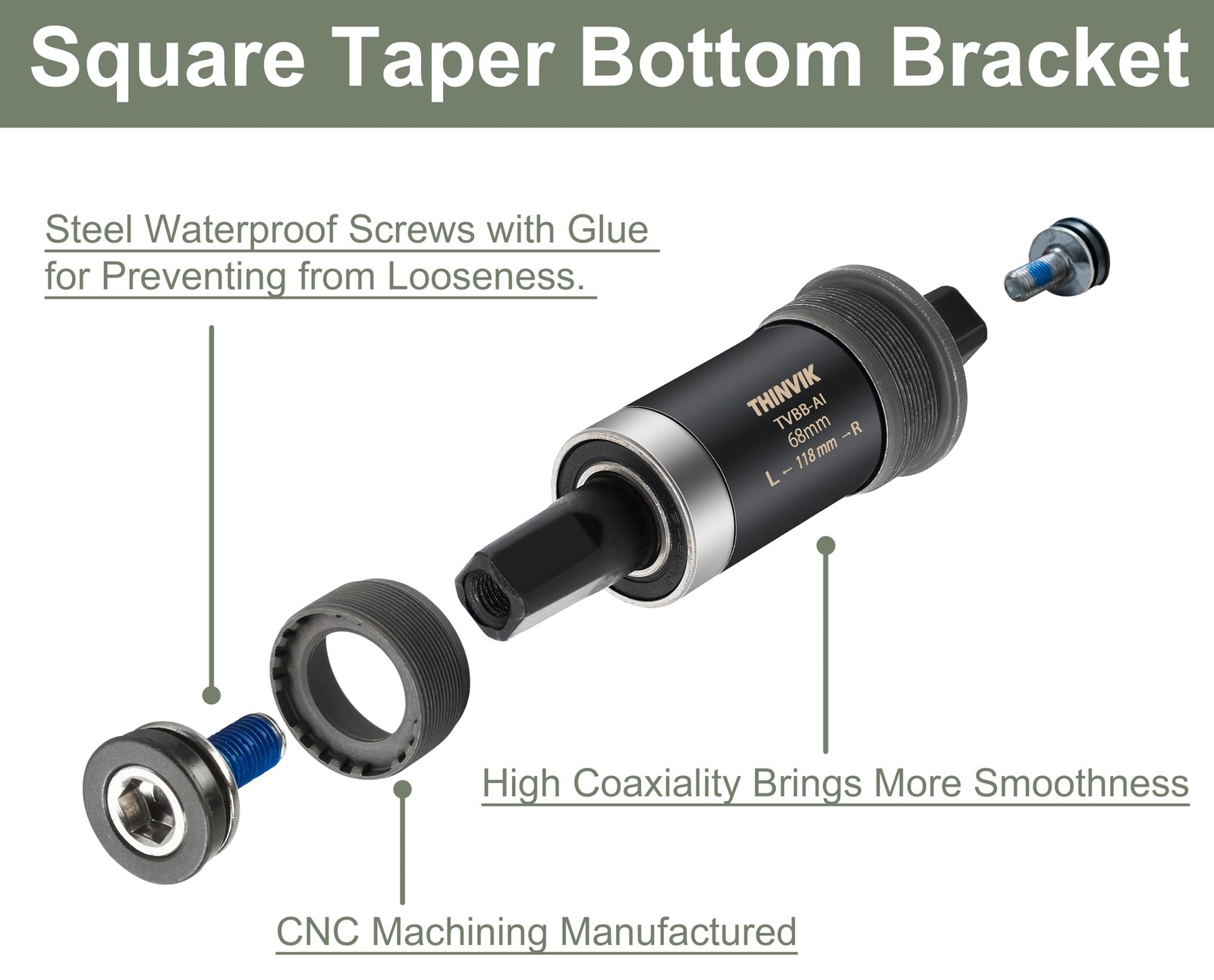 Square Tapered Bottom Bracket – 68mm English BSA Compatible with Shimano BB-U…