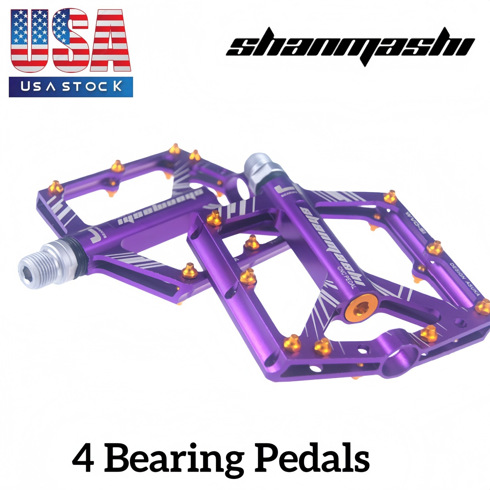4 Bearing MTB Road Bike Pedals Ultra-light 9/16″ Aluminum Platform Flat Pedal