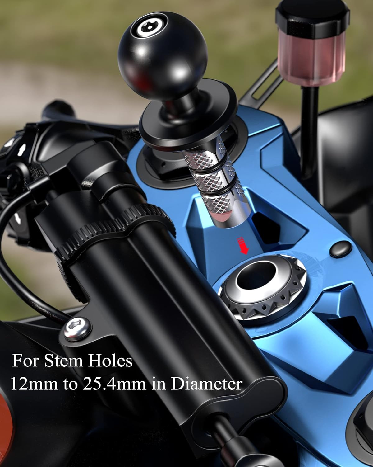 Metal Motorcycle Fork Stem Mount Base with 1» TPU Ball for Stem Holes 12Mm to 2
