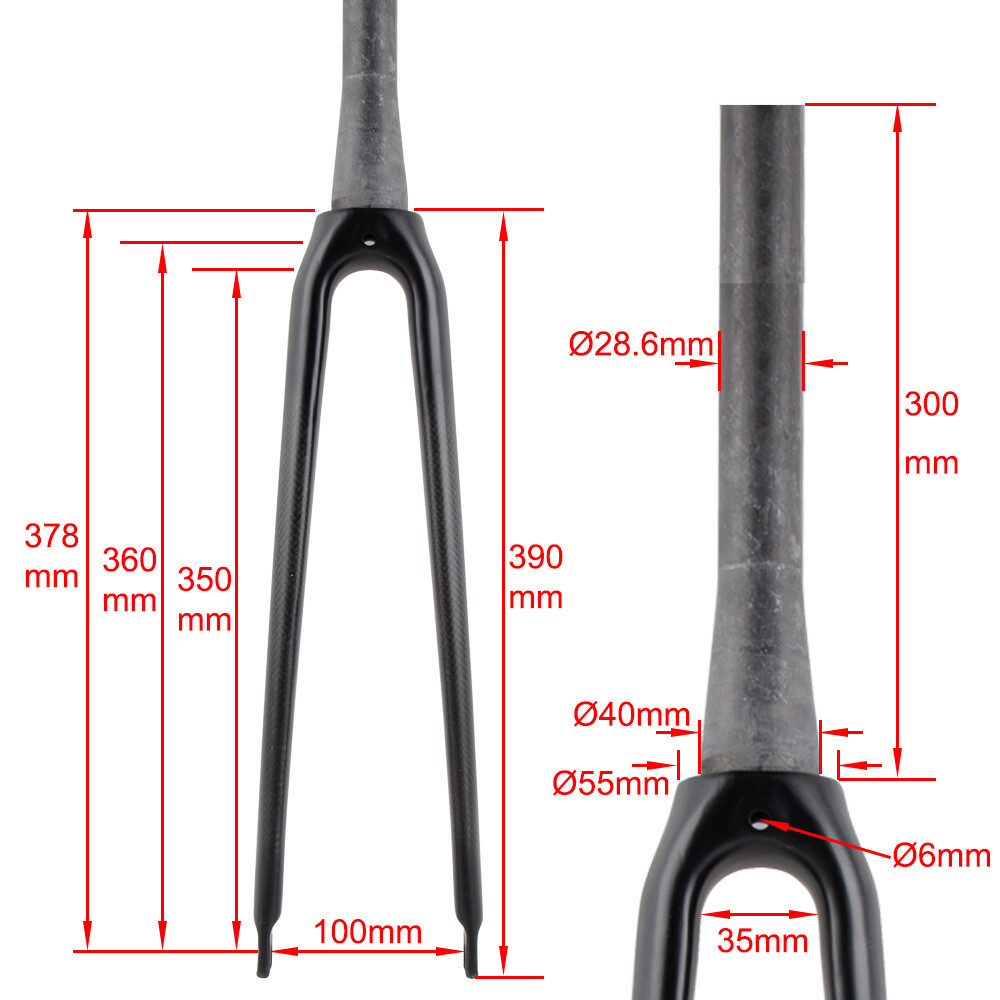 Carbon Fiber Road Bike Fork Straight/Cone Tube Rigid Bicycle Fork 700C 28.6mm