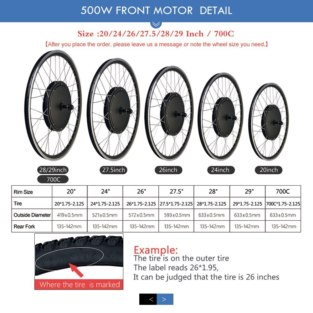 E-bike Conversion Kit Brushless Gearless Front Wheel Motor 36V 48V 500W Display