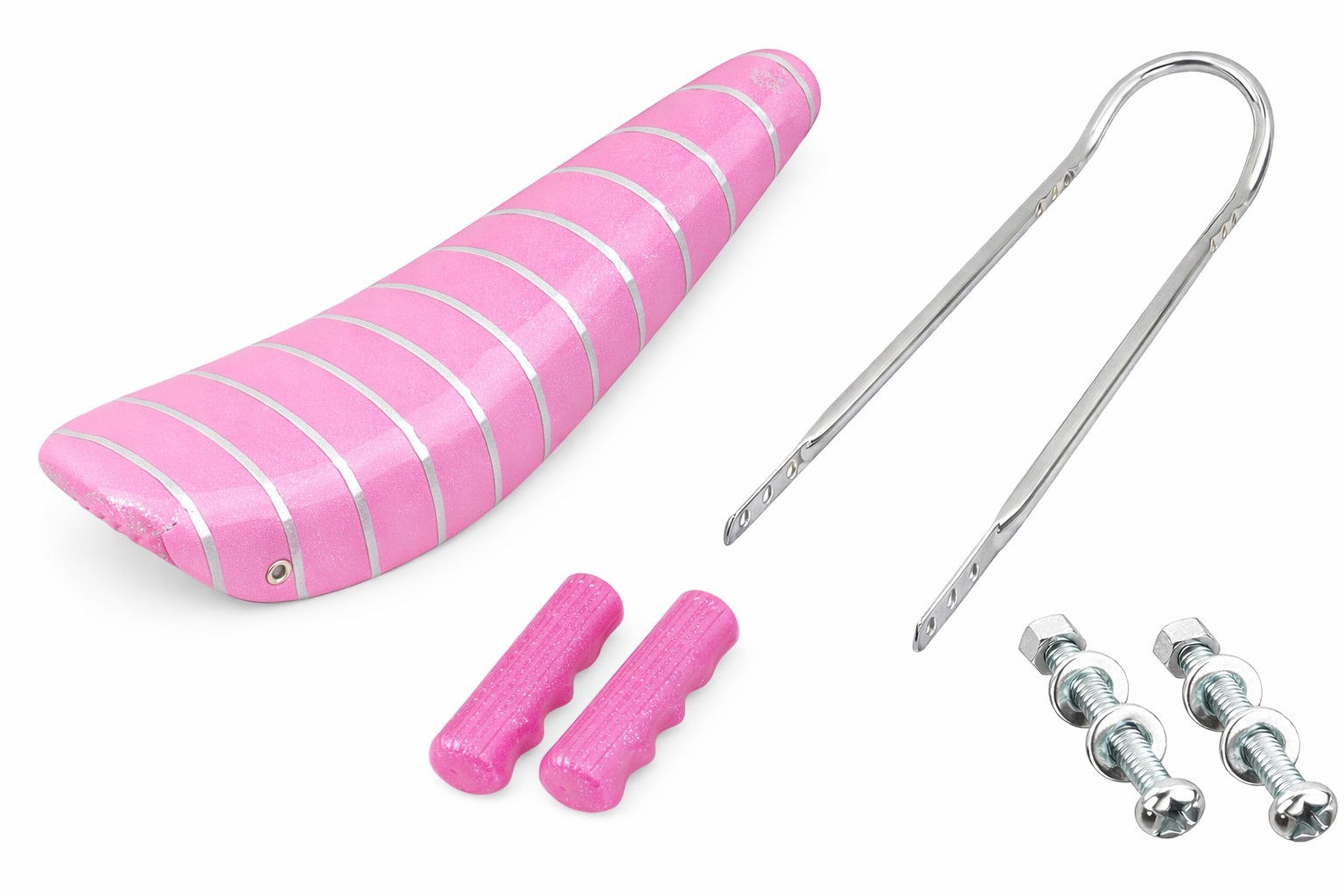 20″ Bike Kit banana Seat Sparkle Pink W Silver Stripe, Chrome Sissy Bar & Grips