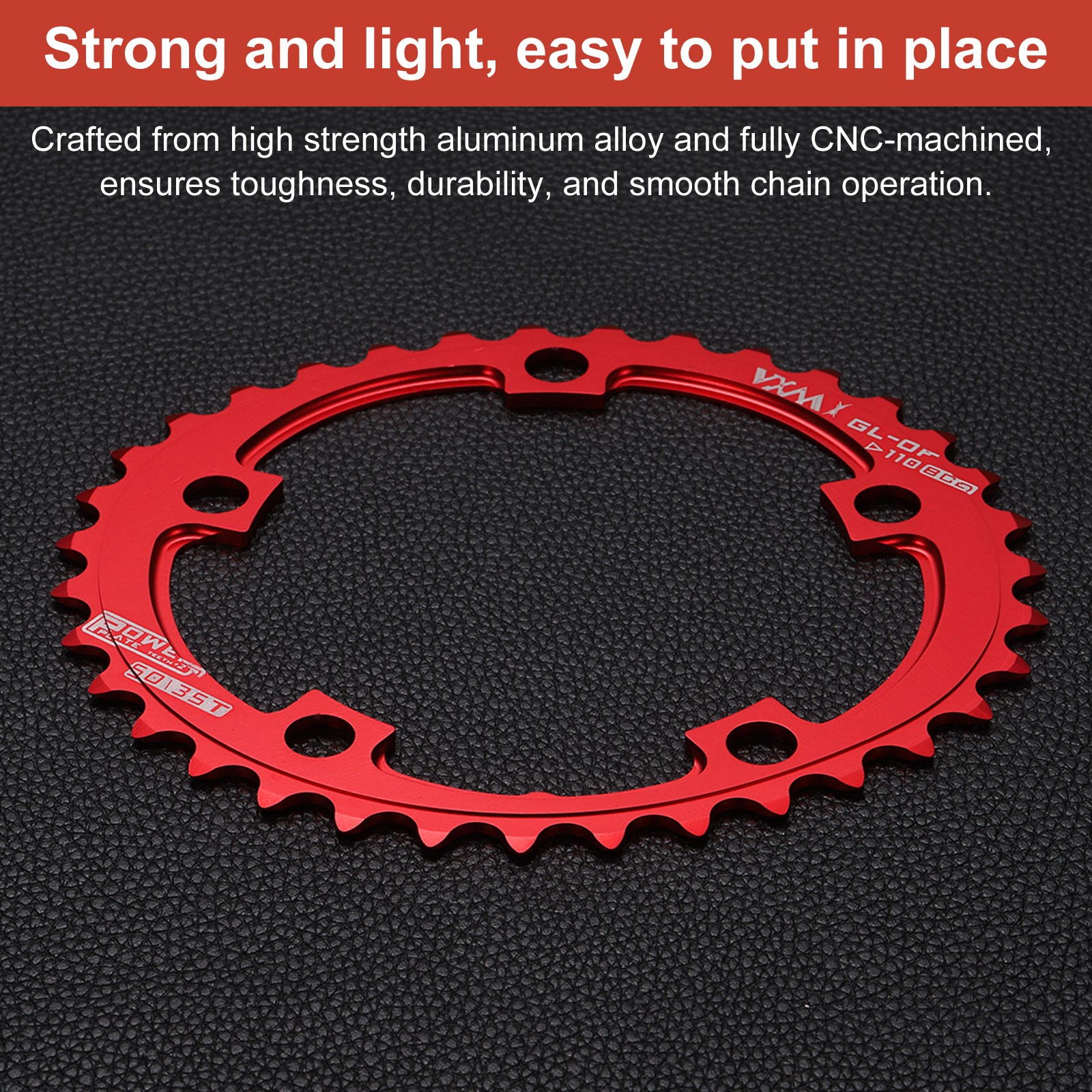 110BCD Bike Chainring, 35T 152mm Dia Round Aluminum Narrow Wide Tooth Red